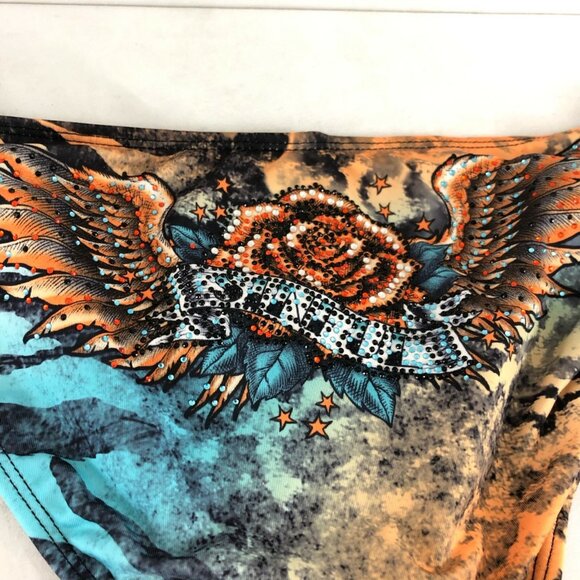 Sinful by Affliction Bikini Bottom Studded Heart Tiger Stripe Rhinestone Blue L - Picture 4 of 7